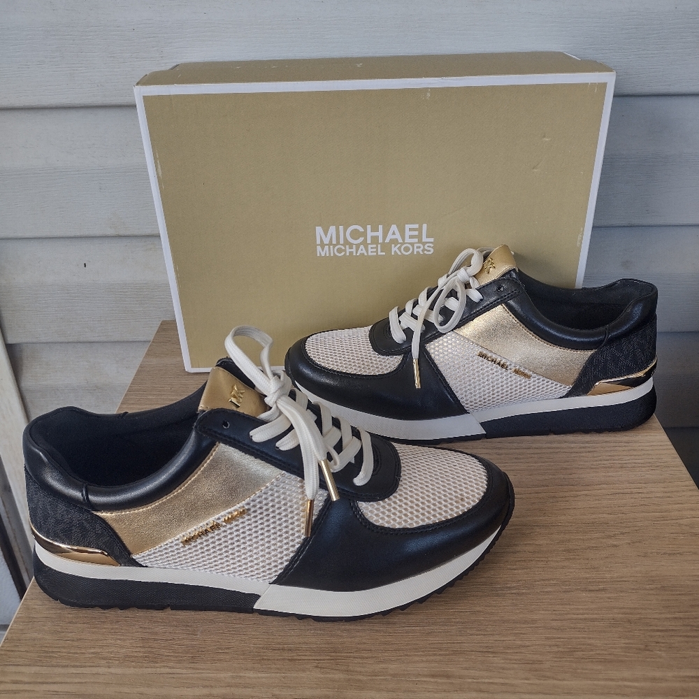 Michael Kors Allie Black/Gold  Trainer Sneakers 9M - Picture 3 of 10